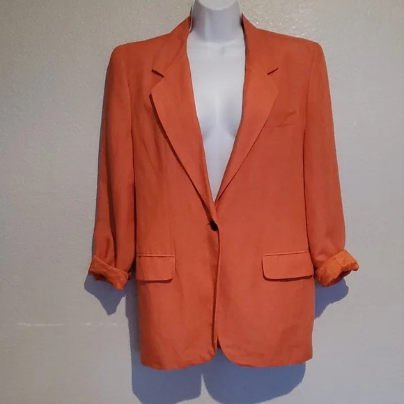 The Limited Coral Linen Blend Relaxed Oversized Notched Blazer Jacket Size Small - Picture 4 of 10
